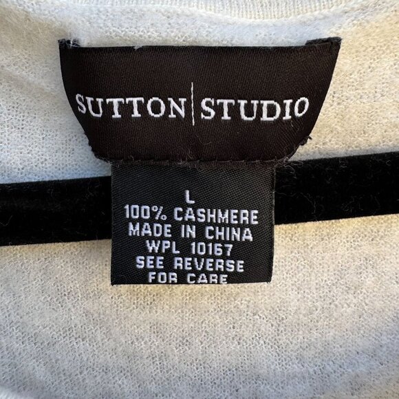 Sutton Studio Womens White Cashmere 3/4 Sleeve Buttoned Cuffs Knit Sweater L - Picture 6 of 9